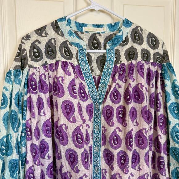 Charina Sarte Philippine Boho Paisley Dress XL Multicolor Tiered Long Sleeve - Picture 3 of 9